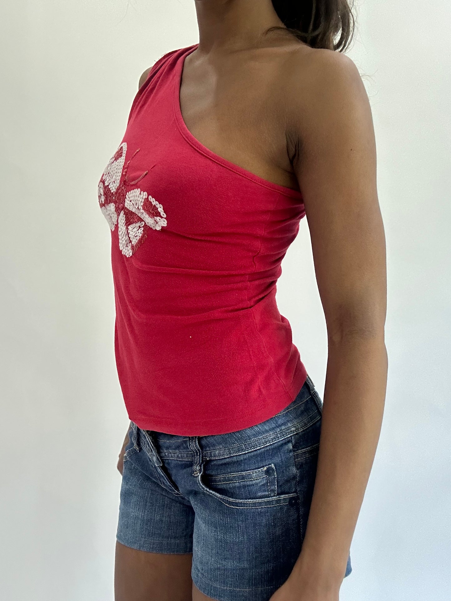 colourmaxxing drop | small red asymmetric one shoulder top