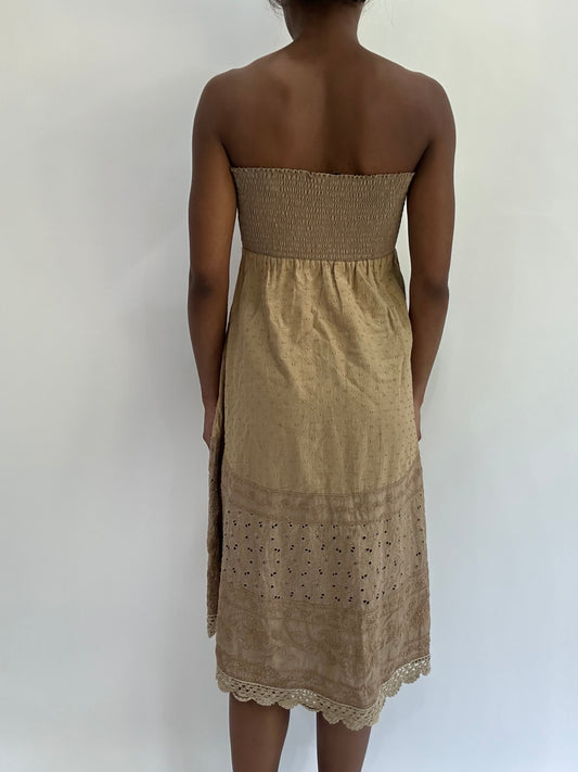 french summer drop | small light brown bandeau midi dress