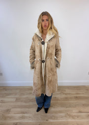 medium beige afghan coat with faux fur