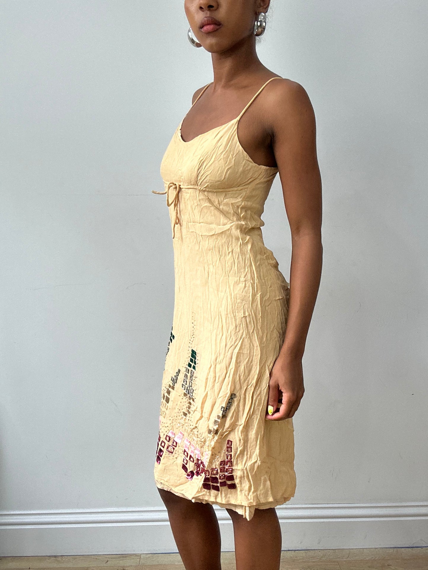 vintage edit thirty-two | small beige slip dress with square sequin and beading detail