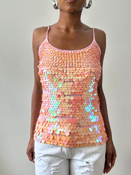 💻💚vintage edit twenty-nine | small pink cami top with iridescent sequin detail