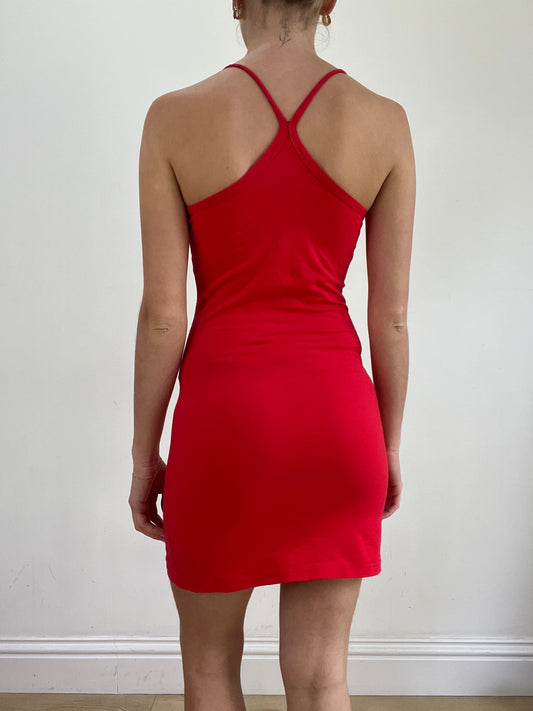 💻💚 miley cyrus edit | small red and gold bodycon dress with graphic
