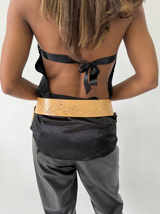 western edit | brown floral oversized buckle belt