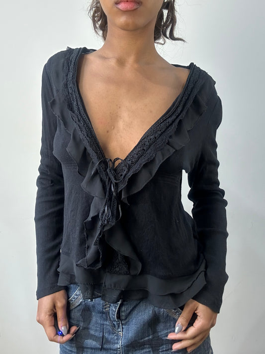 romantic grunge edit | small black frilly long sleeve top