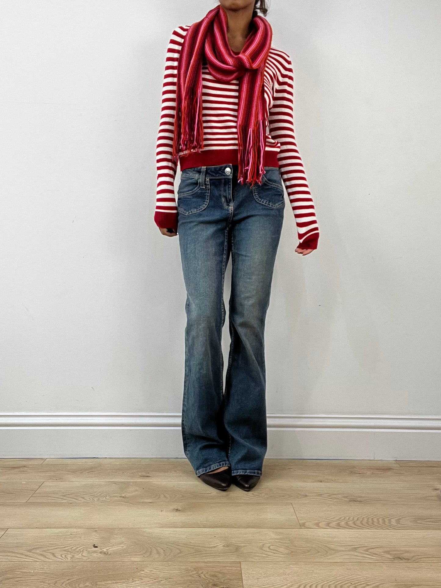 BEST PICKS | pink and red striped knit tassel scarf