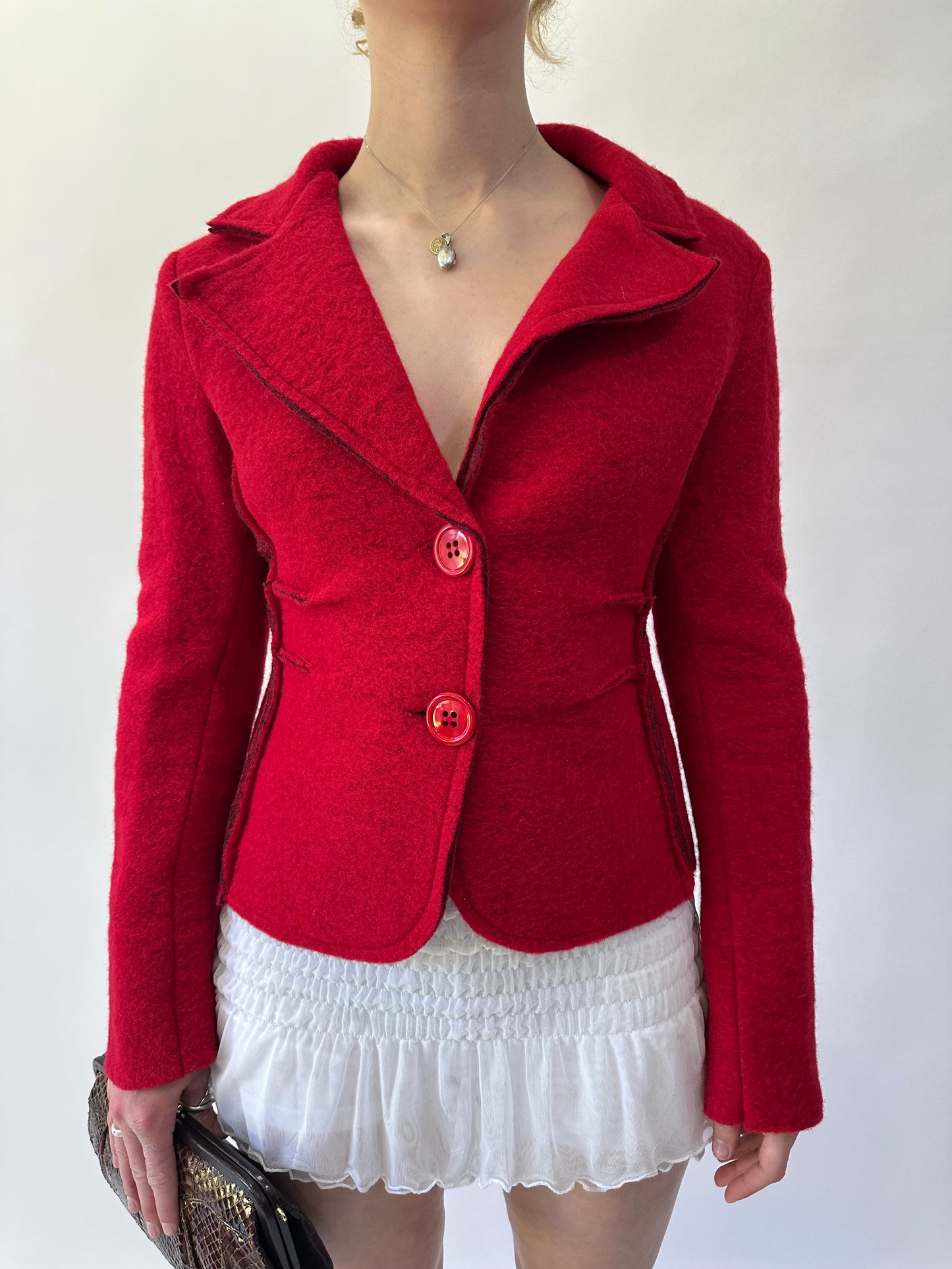 devil wears prada | small red felt style blazer jacket