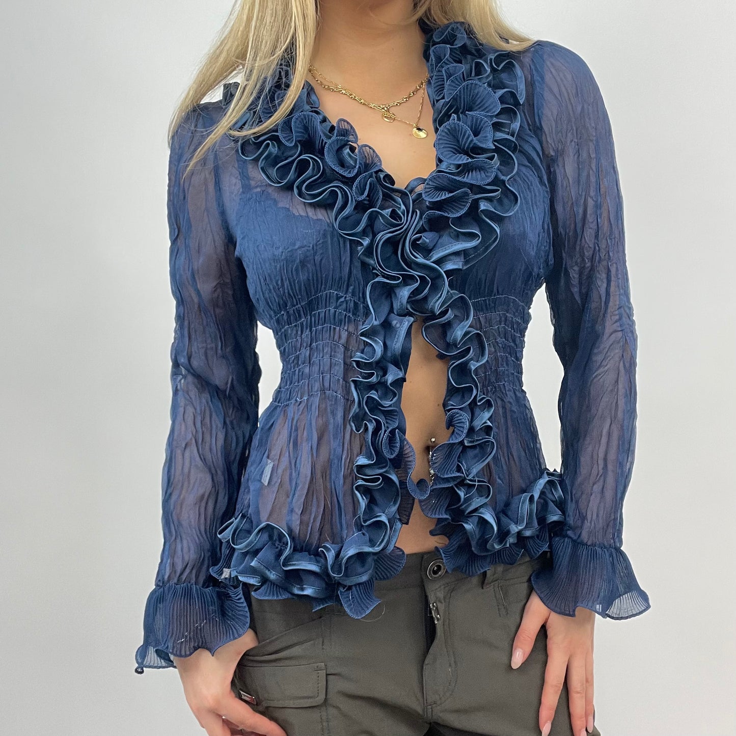 💻 BEST PICKS | small blue mesh ruffle shirt