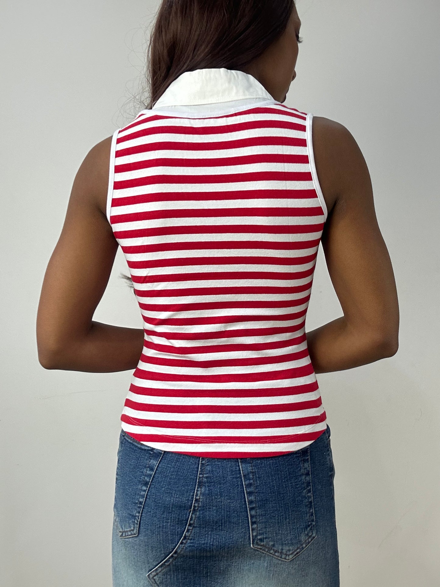 vintage edit thirty-three | extra small white and red sleeveless top with shirt detail