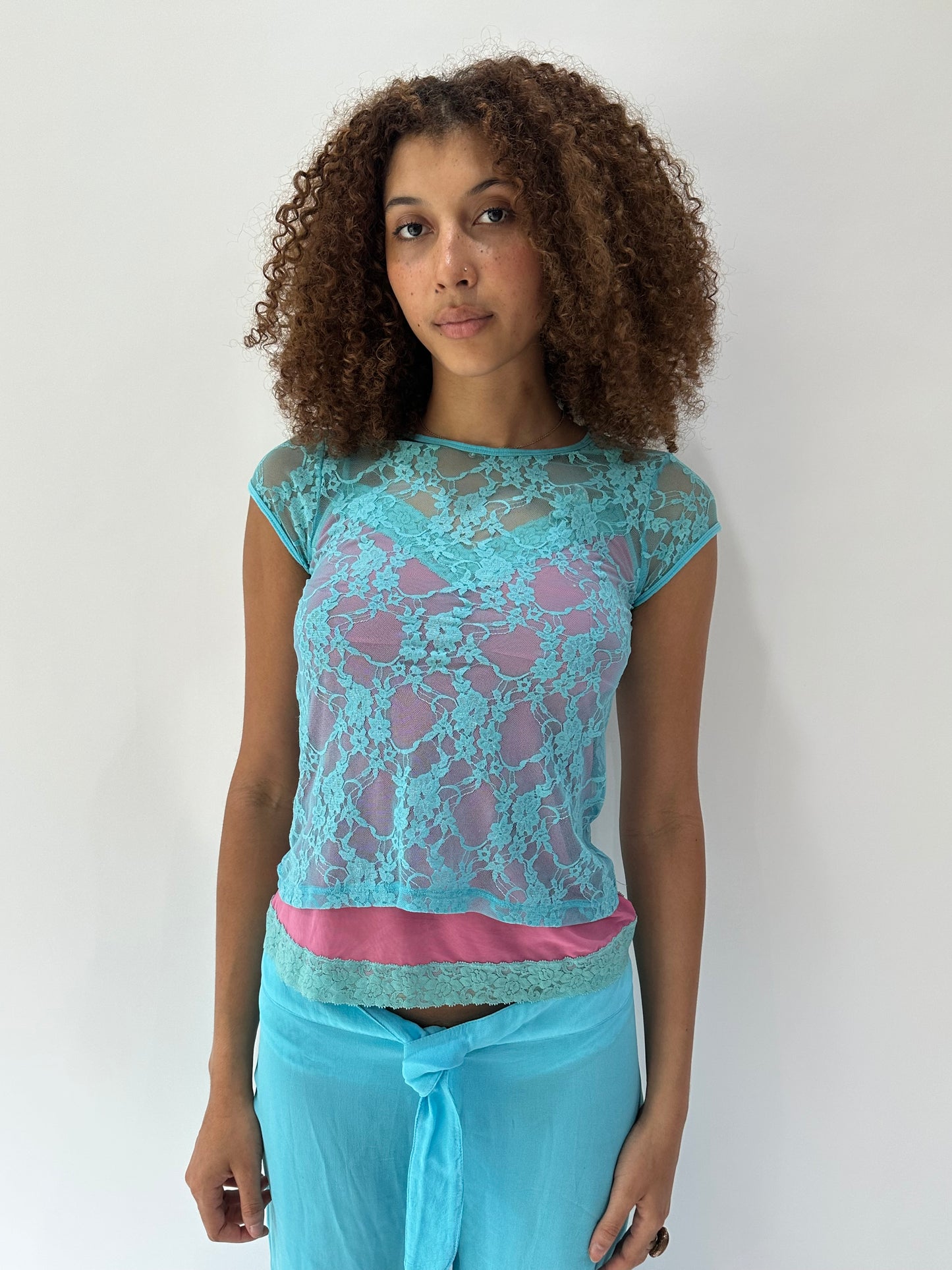 festival drop | small blue lace short sleeve top