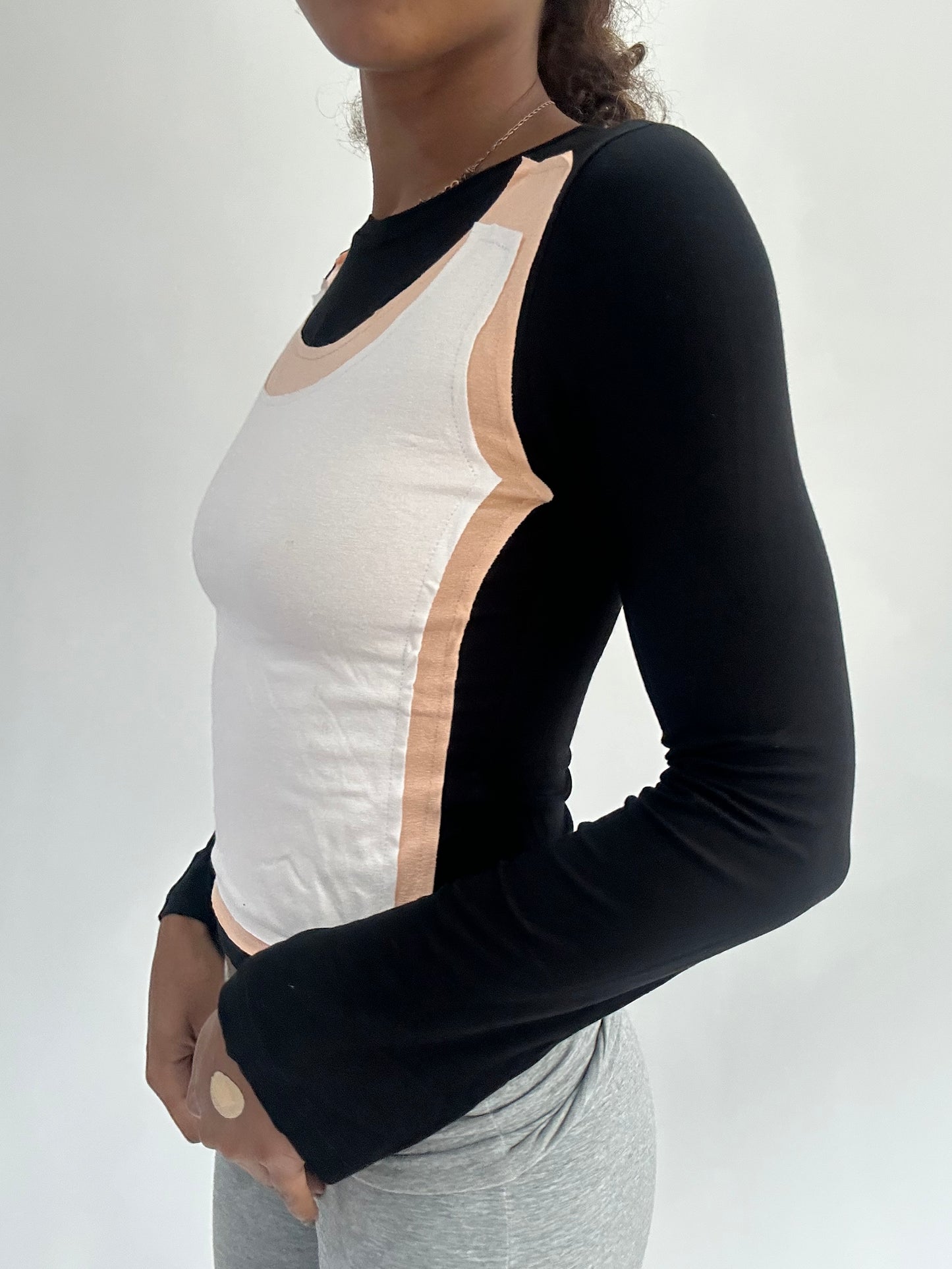 ‼️ | small black long sleeve top with white vest overlay detail
