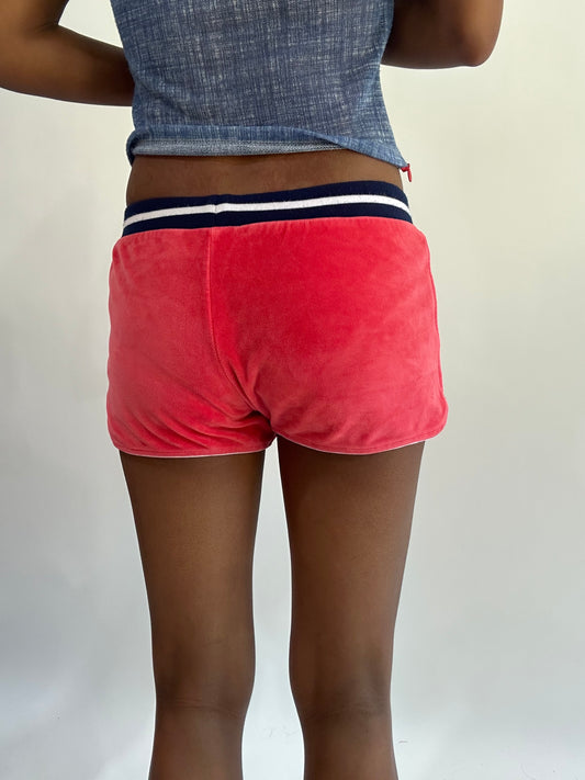 wag drop | extra small pink tommy hilfiger velour mini shorts