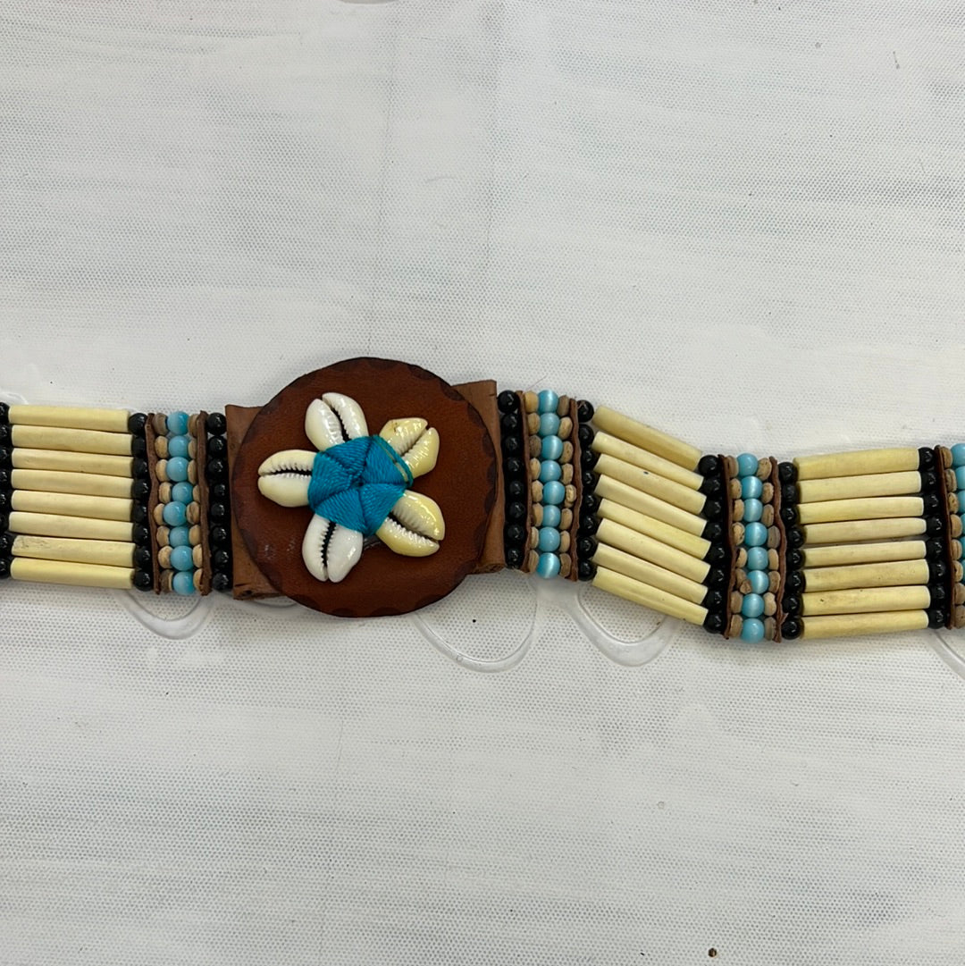 COCONUT GIRL DROP | #20 shell belt beige and brown beaded belt with shells