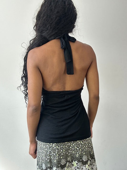 vintage edit twenty-five | small black halterneck top with beading detail