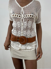 vintage edit: indie sleaze | brown leather belt with buckle detail