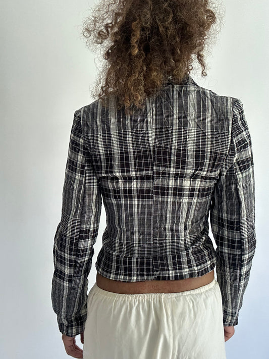 ‼️ | extra small black and grey plaid button up top