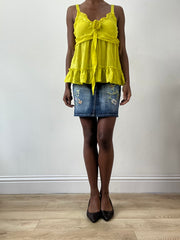 LFW edit | small yellow cami top with lace style trim