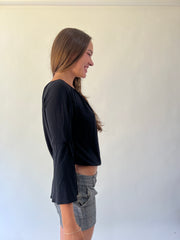 back to school drop | medium black sheer off the shoulder top