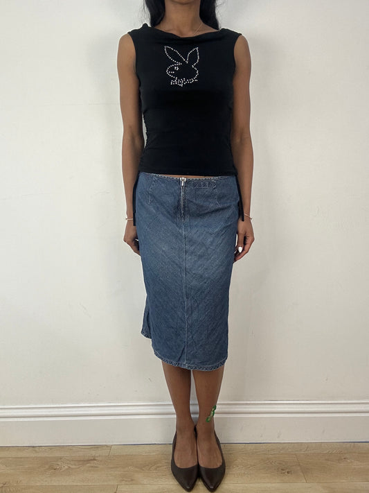 💚 vintage edit eighteen | medium miss sixty denim blue midi skirt