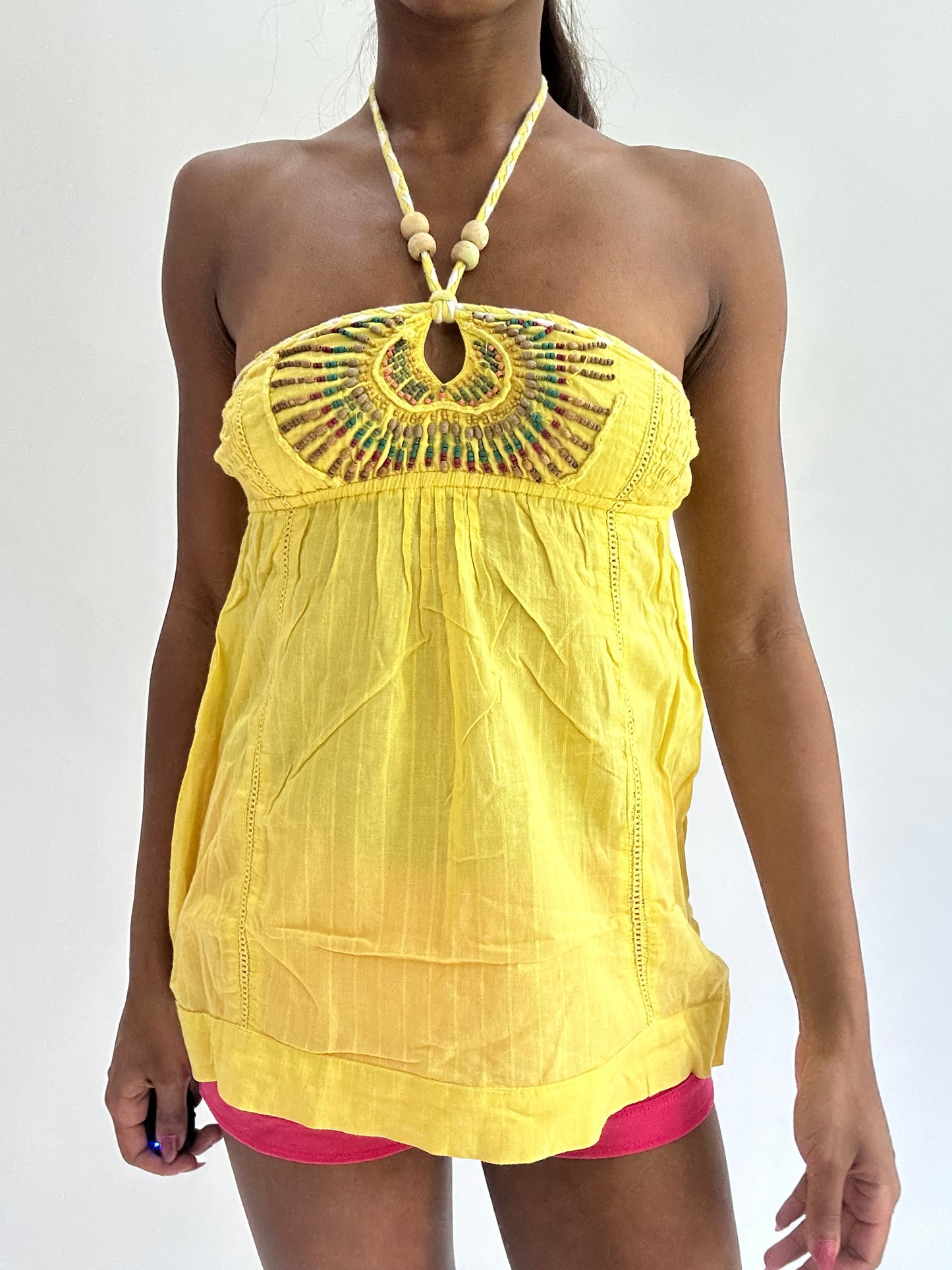 colourmaxxing drop | small yellow bandeau halterneck top