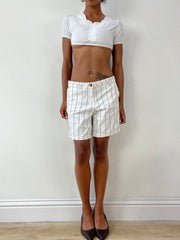 💻vintage edit twenty-nine | Größe: M · Farbe: Weiß + Marineblau · Artikel: Shorts · Details: Nadelstreifen