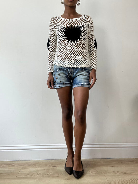 💚Vintage edit treinta y uno | pequeños mini shorts de denim azul con detalle de tachuelas