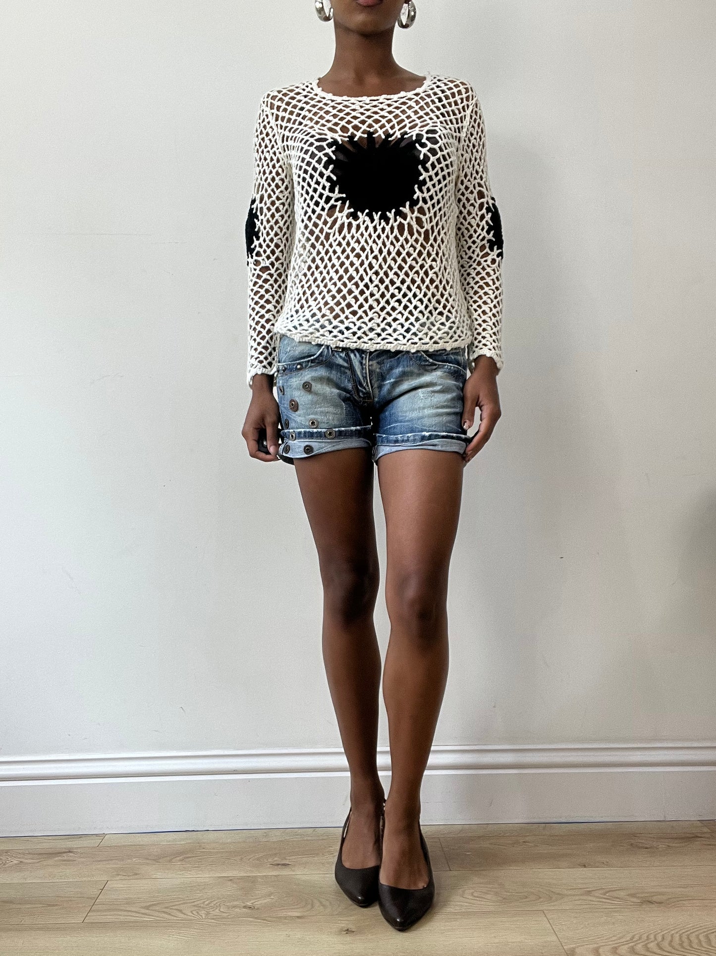vintage edit thirty-one | small blue denim mini shorts with studding detail