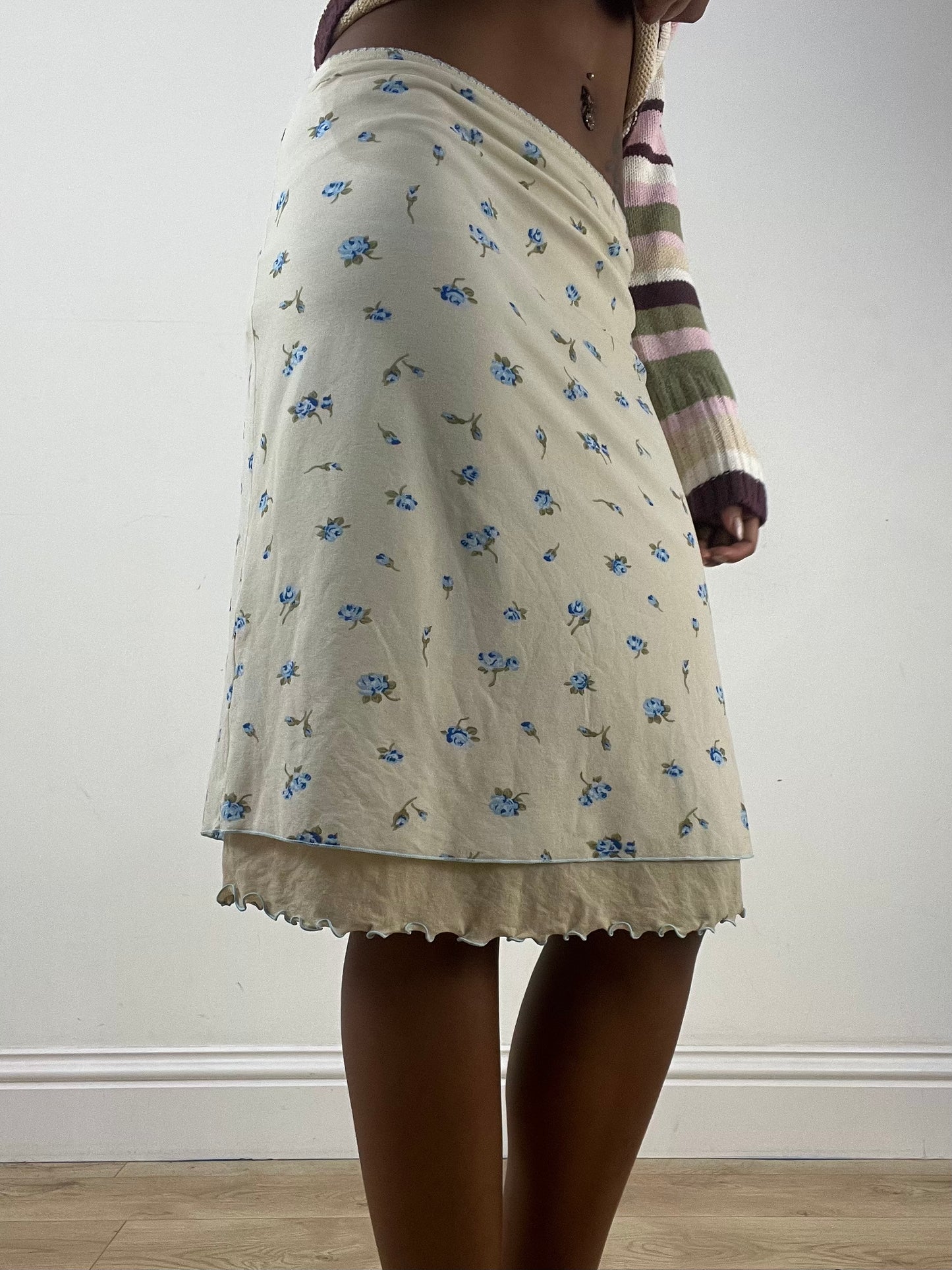 BEST PICKS | extra small yellow midi skirt with floral mesh overlay