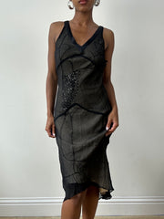 💻💚vintage edit twenty-nine | small black silk mesh overlay midi dress