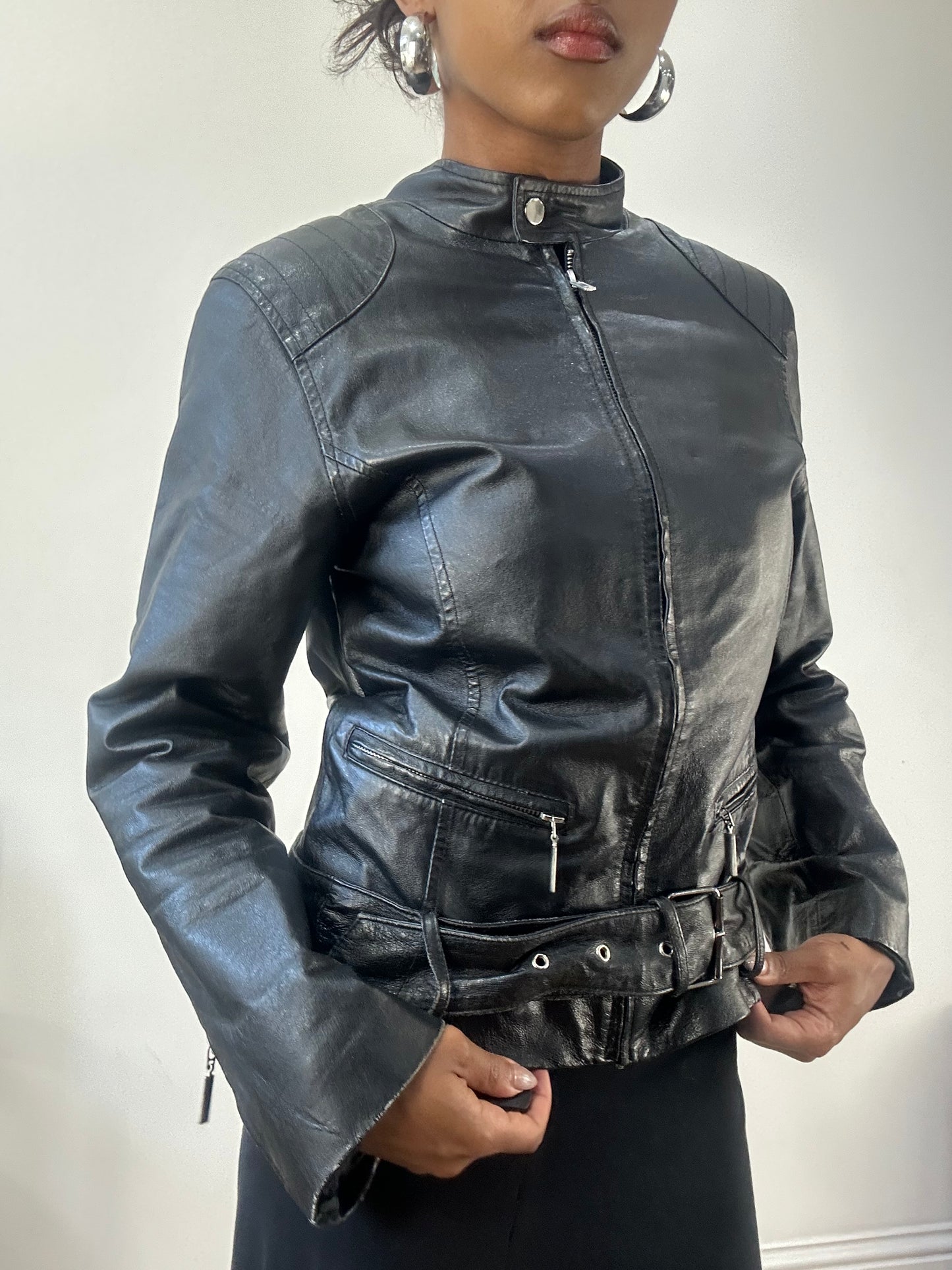 AUTUMN EDIT | medium black faux leather jacket with silver zip