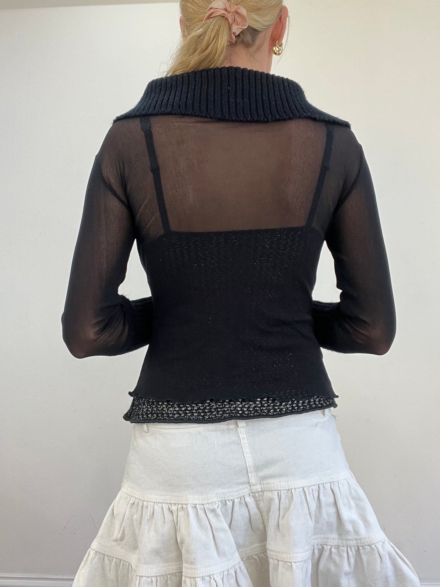 vintage edit thirteen | medium black semi sheer dual zip jumper