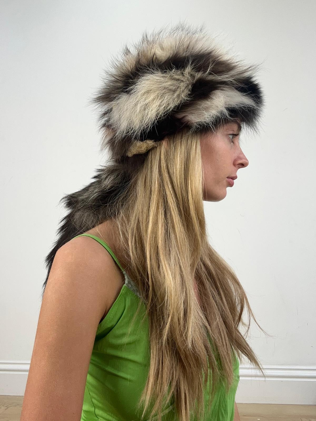 vintage edit fourteen | brown and white faux fur hat with tail