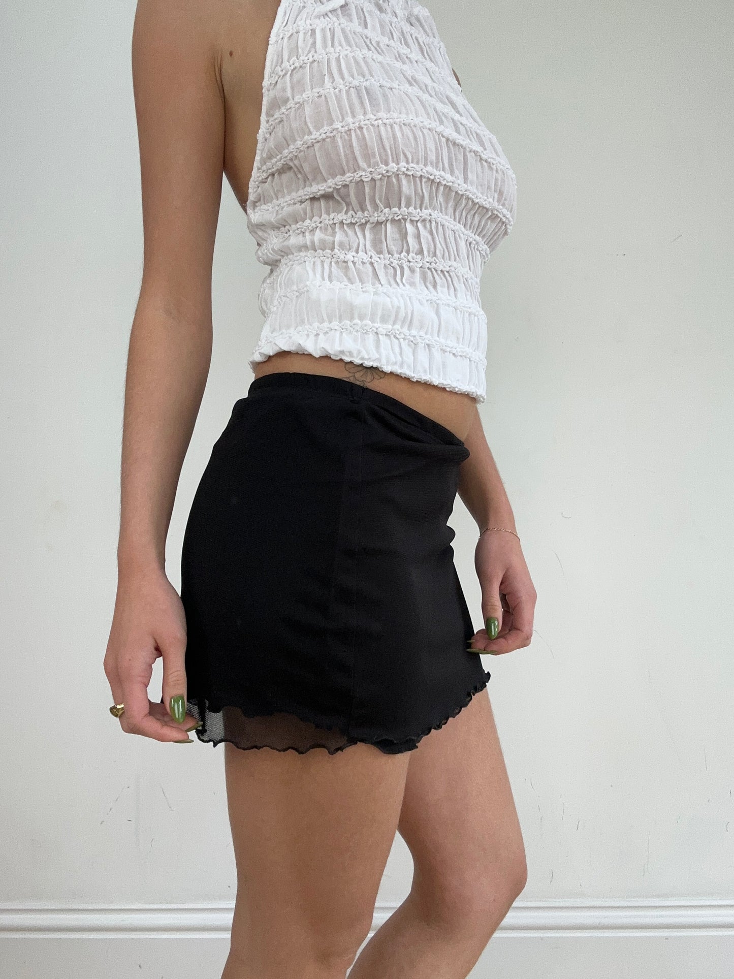 #356 SAMPLE SALE | medium black mesh mini skirt