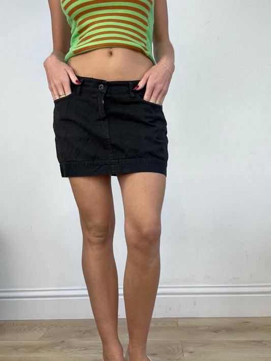 vintage edit fourteen | medium black evisu mini skirt