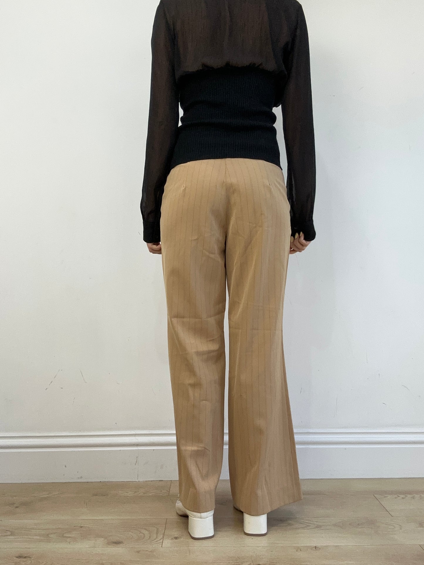 vintage edit eleven | large beige pinstripe trousers