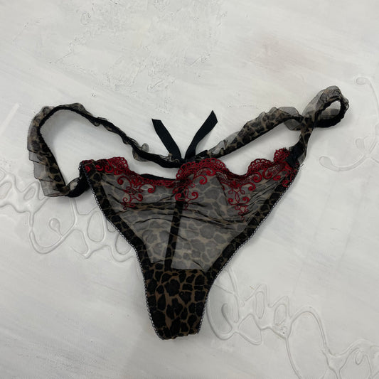 MOB WIFE DROP | small leopard print mesh thong with red embroidery