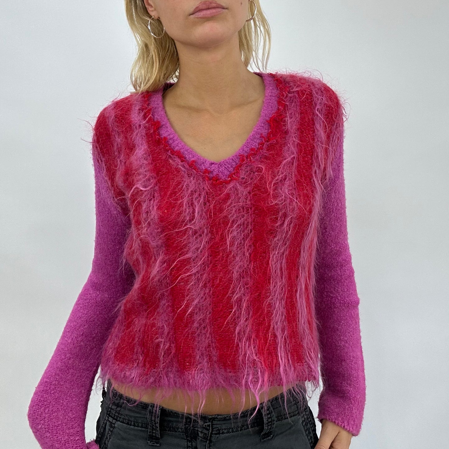 BEST PICKS | small red and pink striped fluffy jumper
