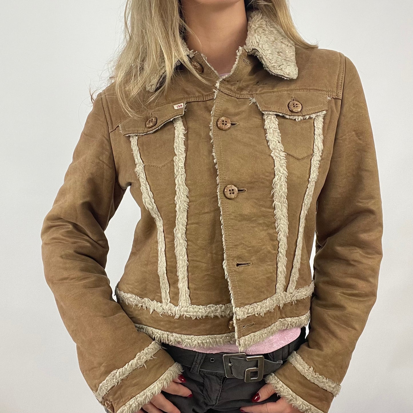 VINTAGE GEMS DROP | large tan miss sixty suede jacket with fleece lining
