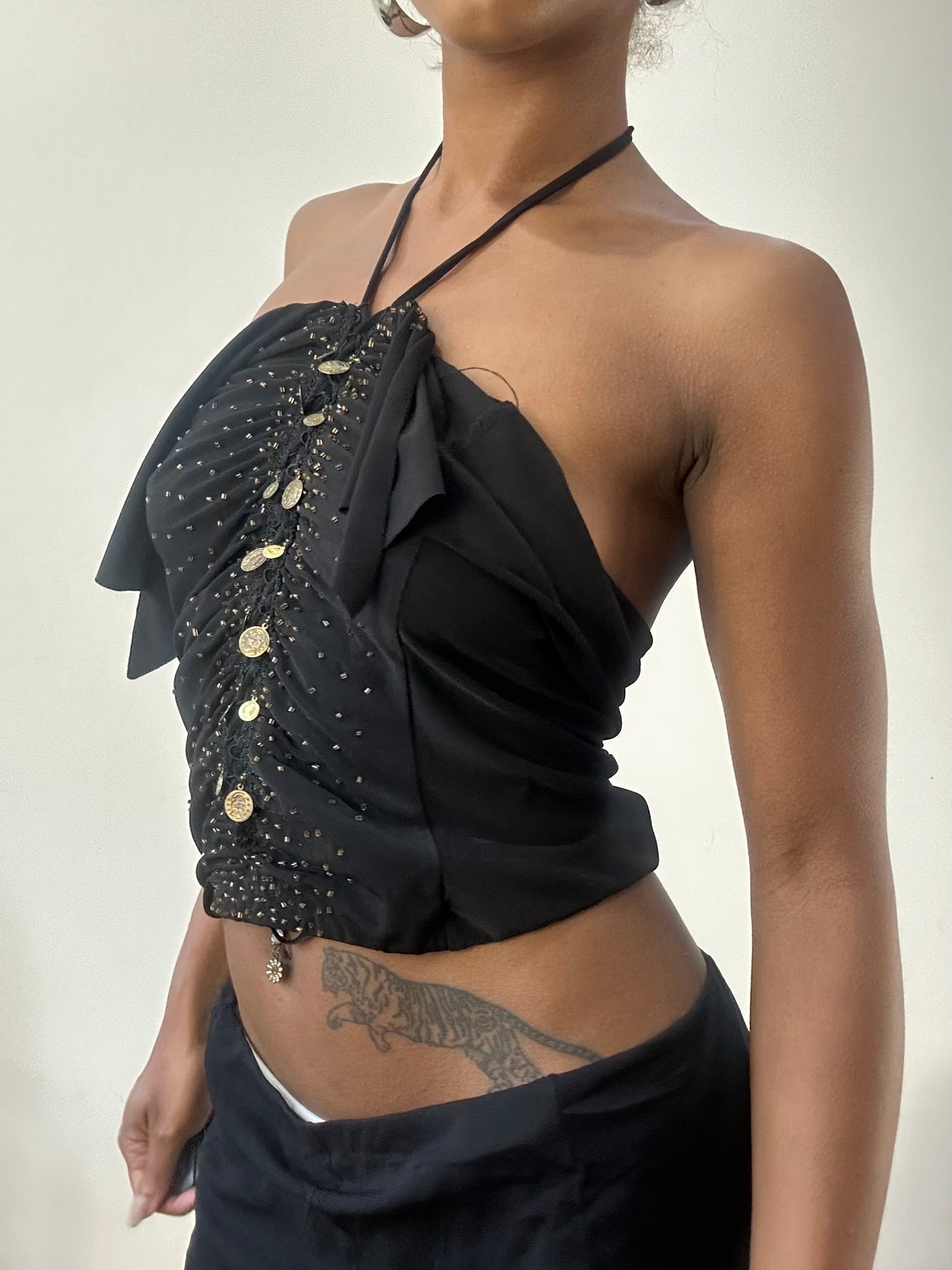 AUTUMN EDIT | small black halterneck top with sequin details