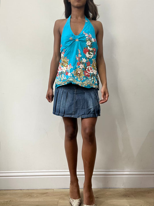 easter edit | small blue halterneck top with beading details