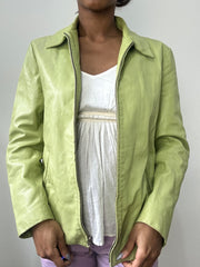 spring edit | small green leather collared zip up jacket