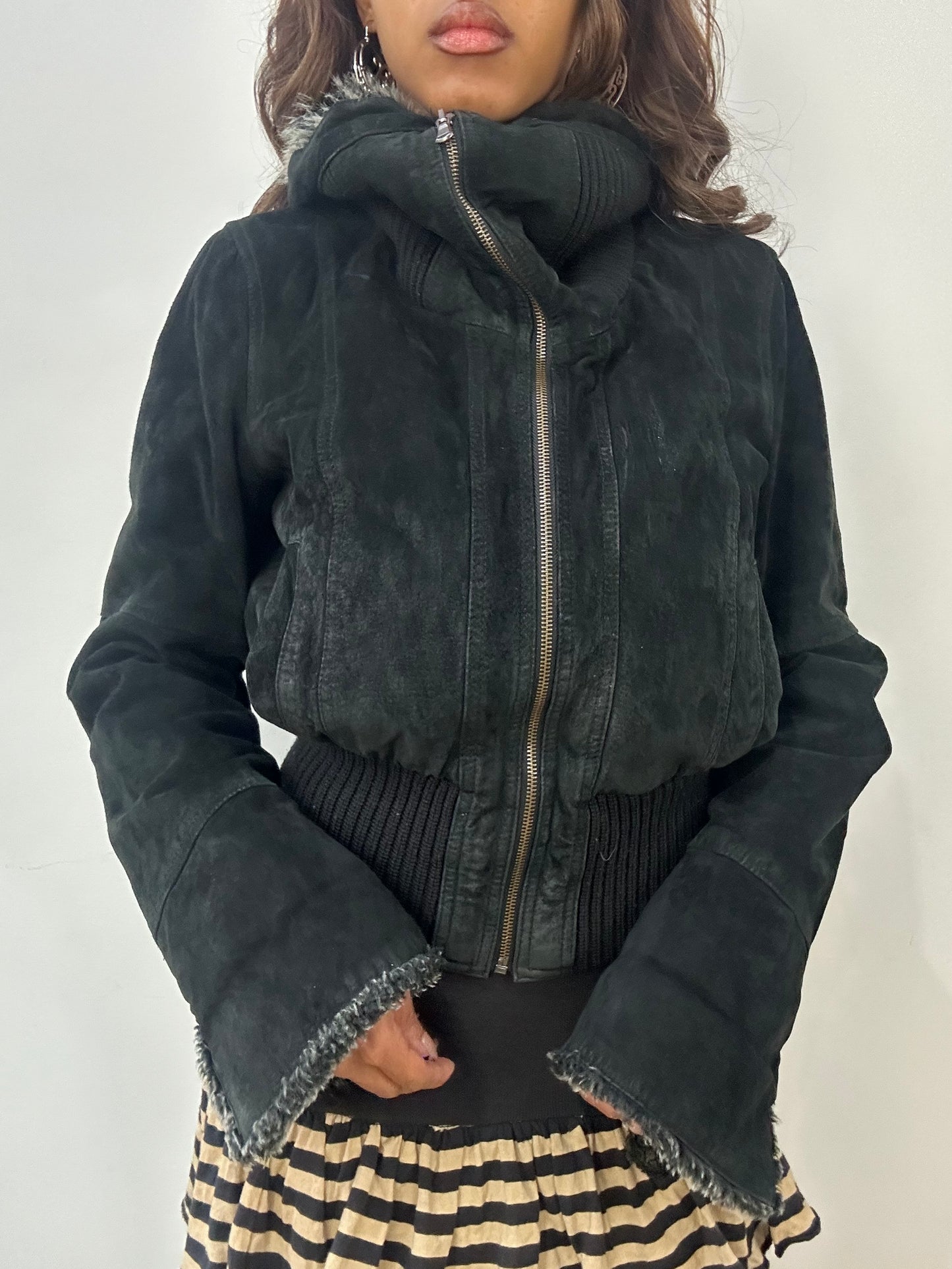 vintage edit: fashion week | small black faux fur zip up jacket