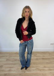 medium black fluffy bomber jacket