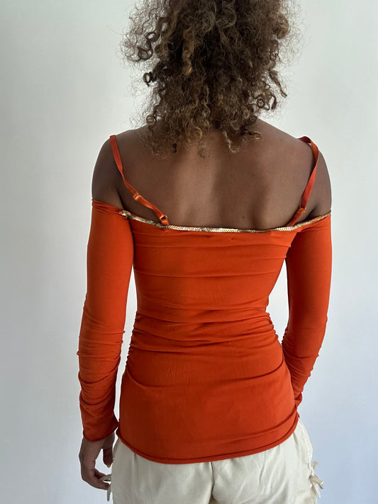 ‼️ | small orange off the shoulder long sleeve top