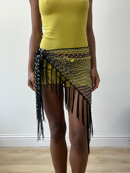 BEST PICKS | one size black beach skirt with fringe and silver beading details