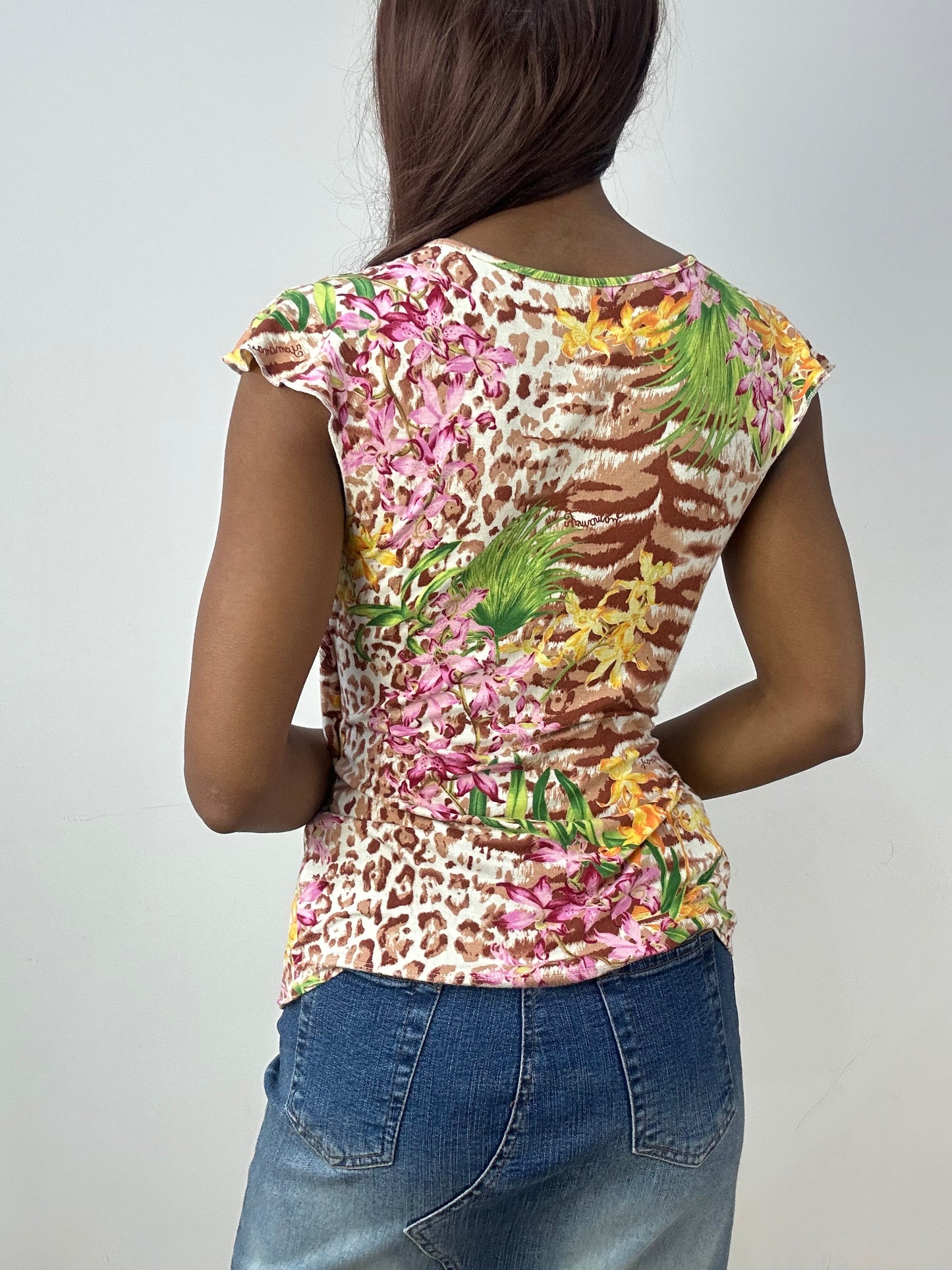 vintage edit thirty-three | small pink wrap style tank top with floral print