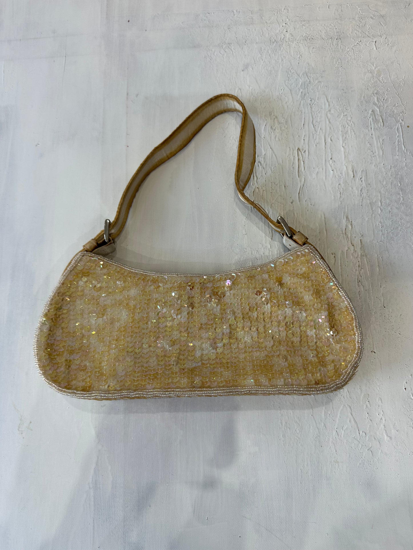 BEST PICKS | yellow mini shoulder bag with iridescent sequins throughout
