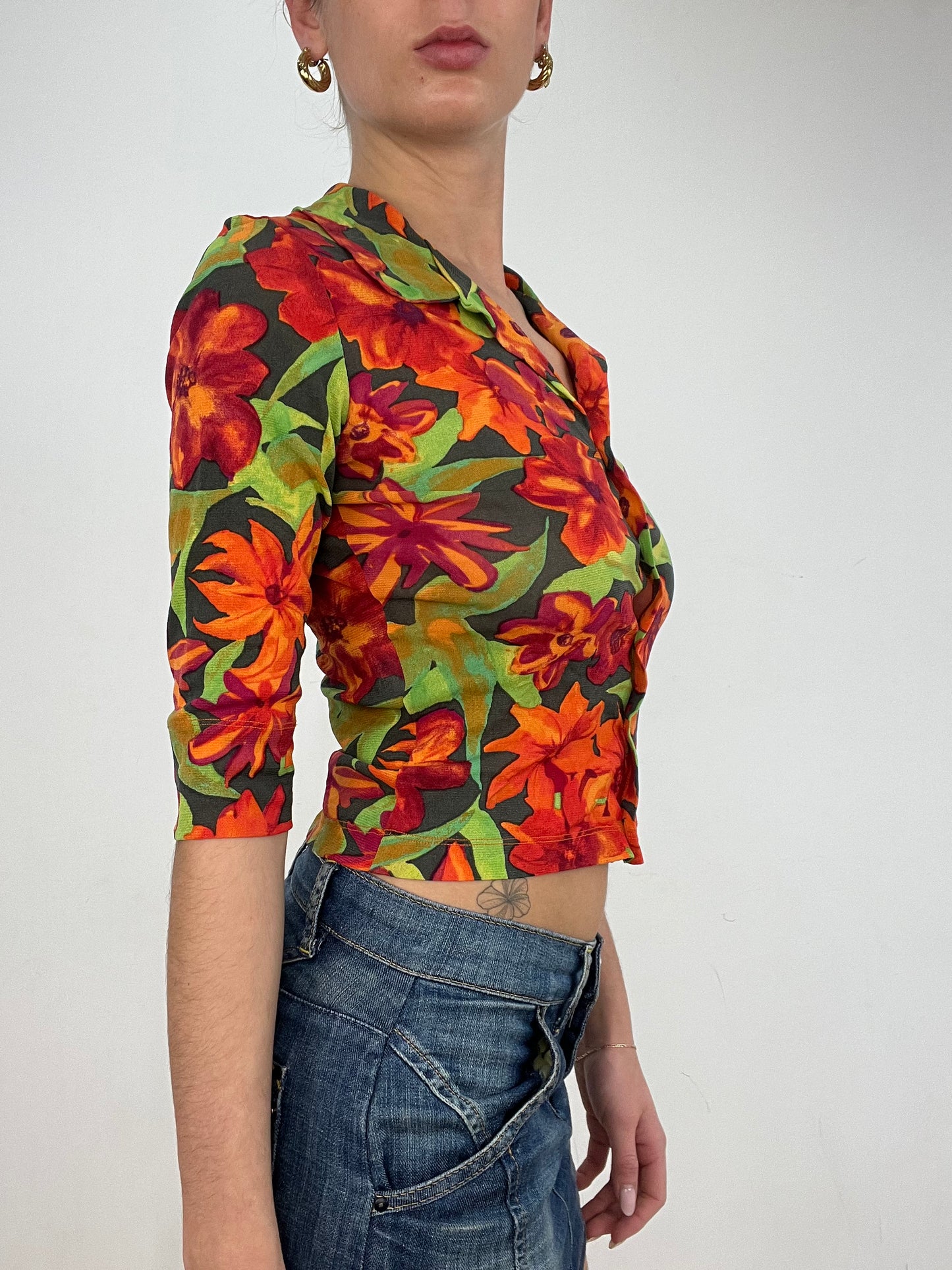 vintage edit ten | small orange floral kookai shirt