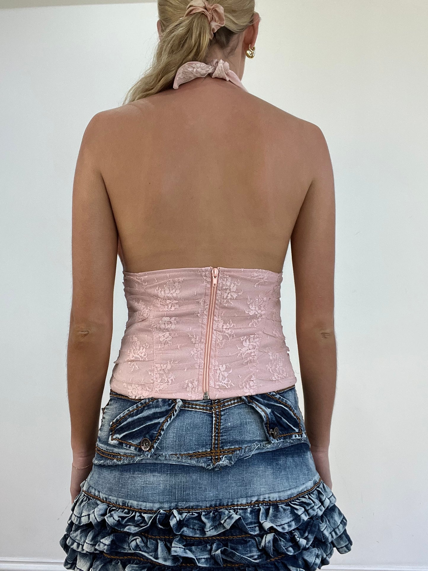 vintage edit thirteen | small pink lace halterneck top