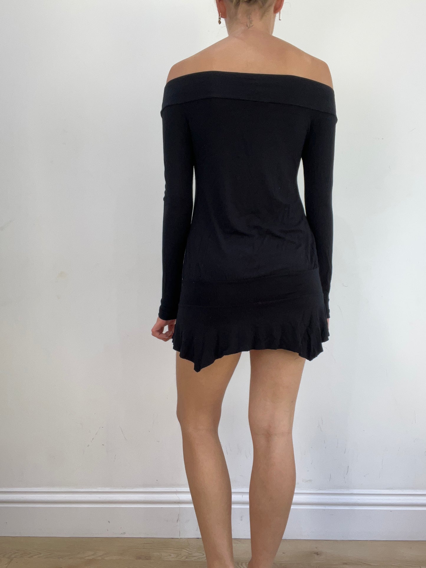 summer edit | small black long sleeve off the shoulder dress