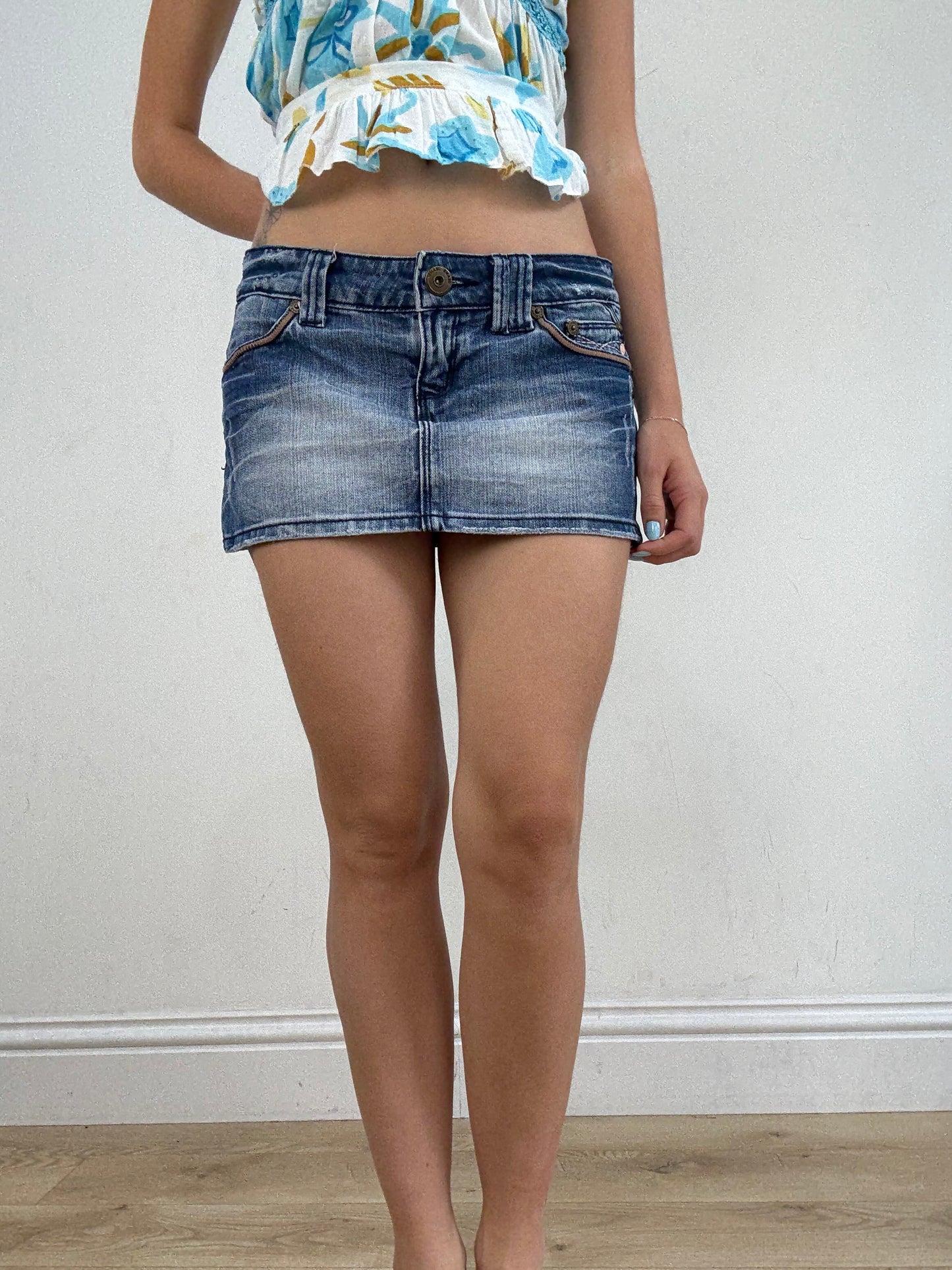 vintage edit twenty eight | medium blue mid wash denim mini skirt